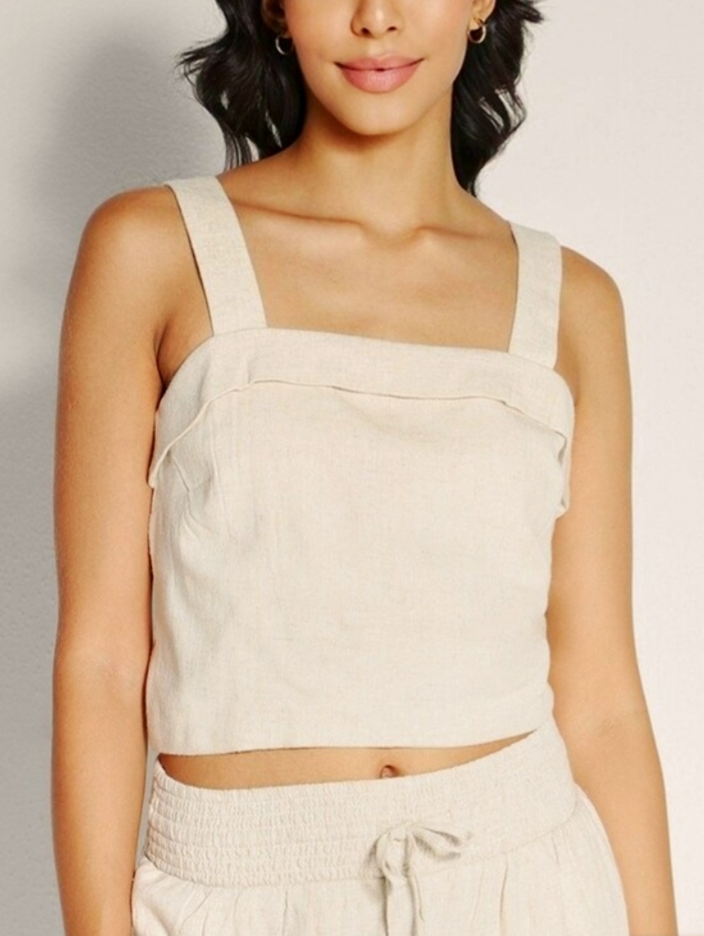 American Eagle Beige Cropped Linen Blend Tank Top